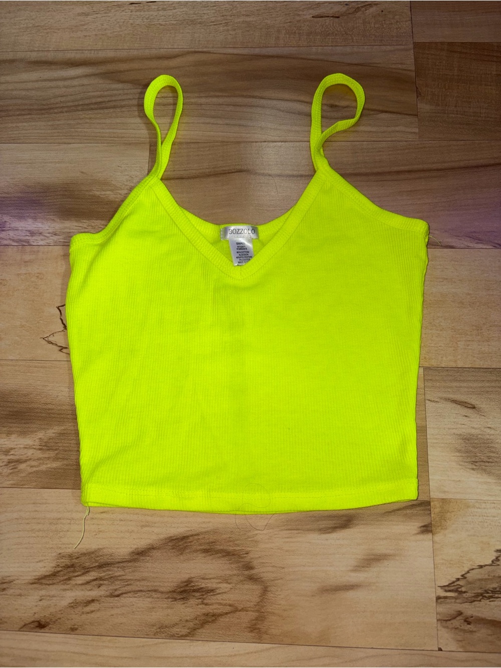Bozzolo Neon Yellow Ribbed Spaghetti Strap Crop Camisole